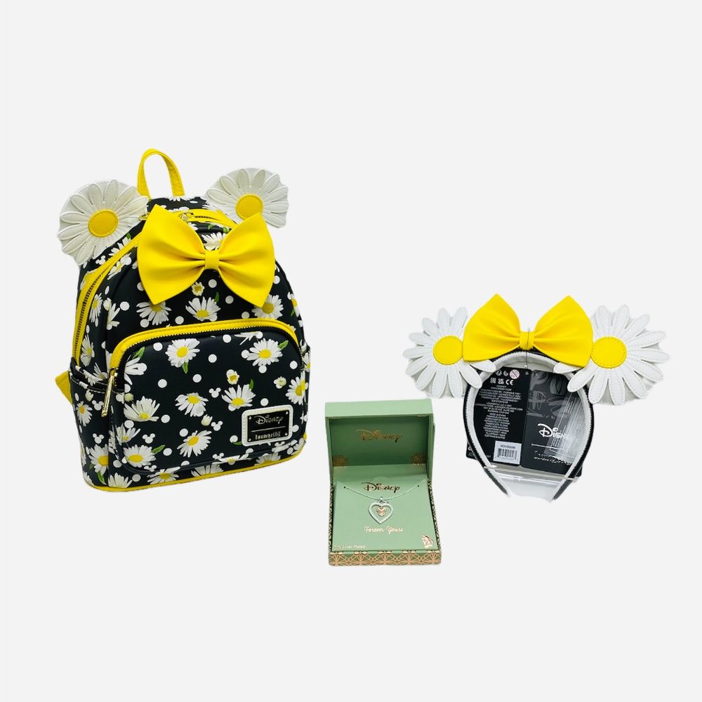 Loungefly Disney Minnie Mouse Daisies Mini Backpack, Ears, and Necklace Set - Picture 1 of 14